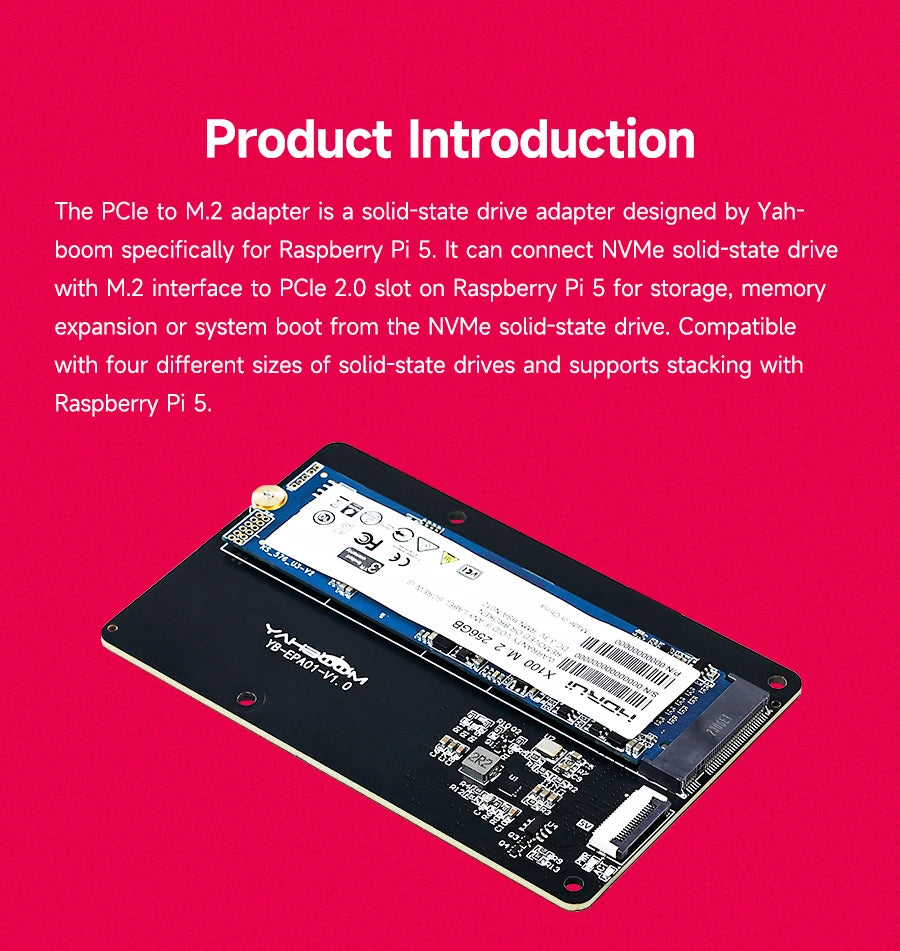 Raspberry Pi 5 Dedicated PCIE to M.2 NVME SSD Solid State Drive Expansion Board 2230 2242 2260 2280 Support Pi5 Active Cooler