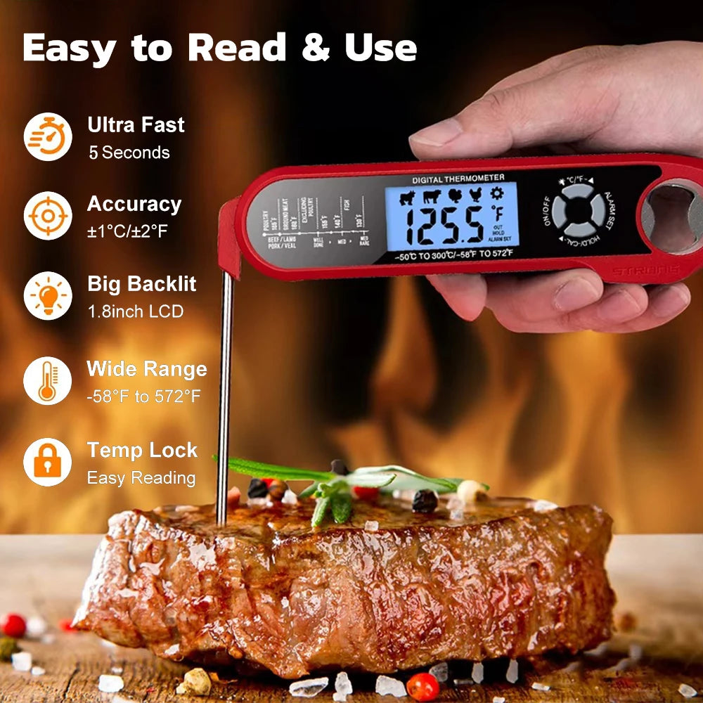 Digital Double Probe Food Thermometer with Backlight & Magnet, Calibratable Food Cooking Thermometer for Oven BBQ Grill Kitchen