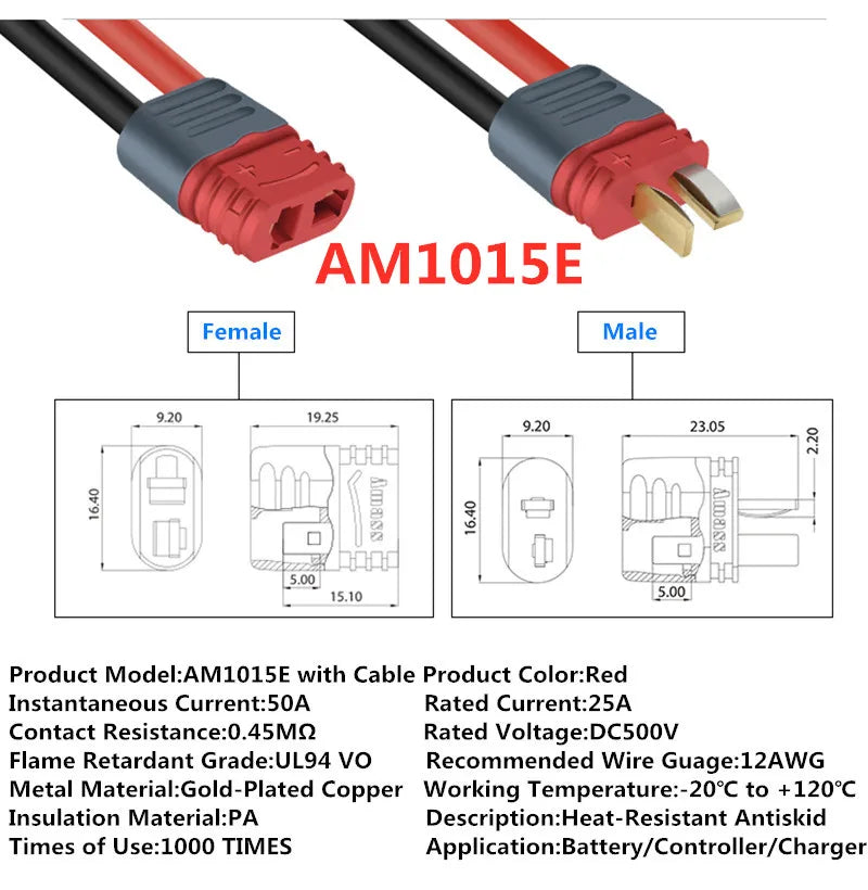 Amass XT60 Cable Connector Male Female XT60H Plug with Sheath Cover 14AWG 12AWG Silicon Wire  XT90 for RC Lipo Battery FPV Drone