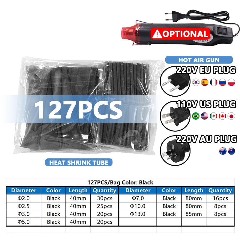 Heat Shrink Tube Kit with Optional Heat Gun Electrical Wire Cable Waterproof Insulation Dual Wall Shrink Tubing for Cable Repair