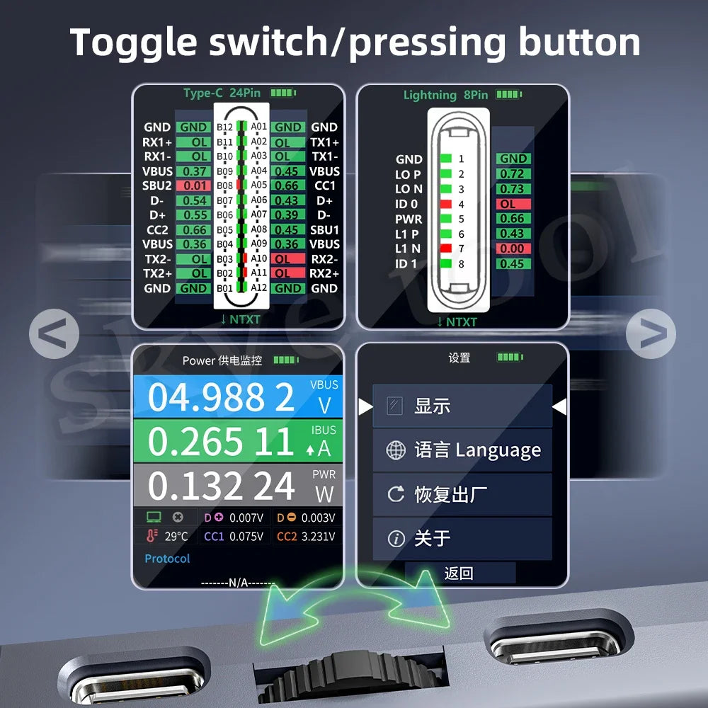 QIANLI IBridge A3 Mobile Phone Tail Plug Detector for Lightning Type-C Interface Devices iPhone Samsung Cell Phone Maintenance