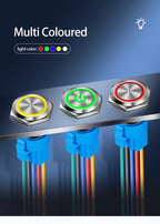Metal Round Push Button Switch 12‑16‑19‑22mm, Momentary & Latching Power Control Button with LED Indicator for Electronic Projec