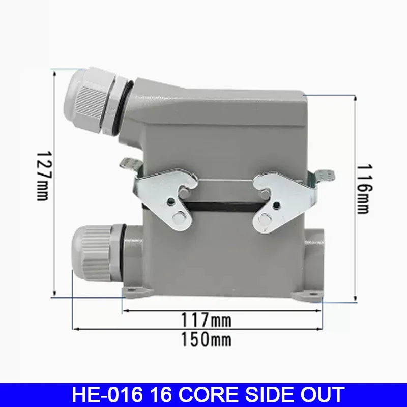 High Base Rectangular Heavy Duty Connectors 4 6 8 10 16 20 24 32 48 Core Pins 16A Waterproof Aviation Plug Top Side Outlet