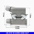 High Base Rectangular Heavy Duty Connectors 4 6 8 10 16 20 24 32 48 Core Pins 16A Waterproof Aviation Plug Top Side Outlet