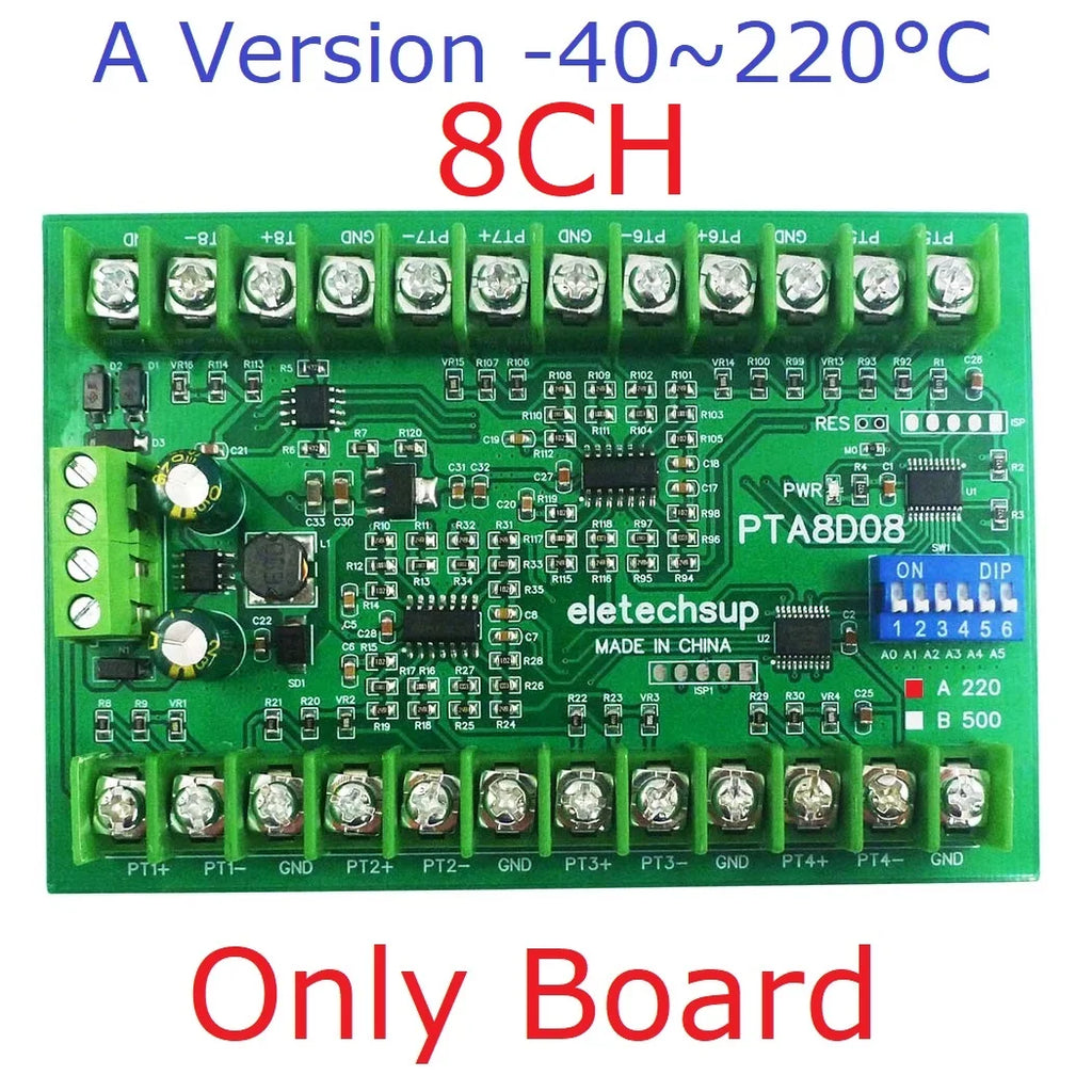 8ch DC 8-30V PT100 RTD RS485 Temperature Sensor Module Modbus RTU Platinum Thermal Resistance Collector -40~500C