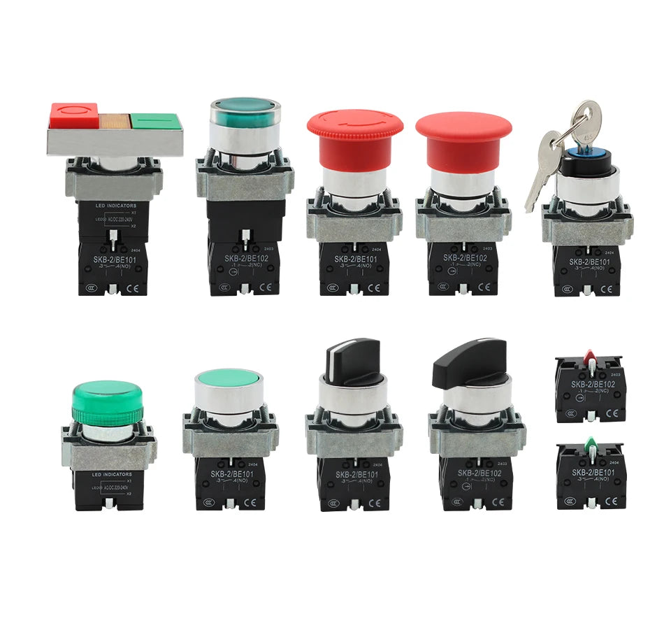 OMCH Button Switch Self Reset SKB2 Small Mushroom Head Emergency Stop 22mm Knob Key Start Inching Power On