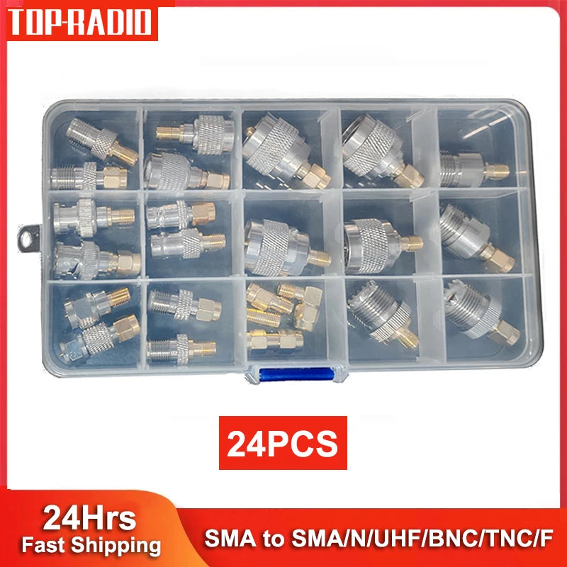 24PCS SMA RF Coaxial Adapter Kit SMA M/F to TNC UHF BNC N F Male Female Coax Cable Connector WiFi Radio Antenna Converter Set