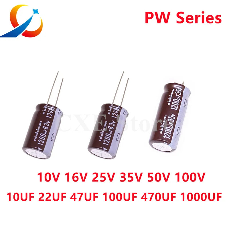 10PCS Nichicon PW Electrolytic capacitors 10V 16V 25V 35V 50V 63V 100V 10UF 22UF 47UF 100UF 220UF 470UF 820UF 1000UF 1200UF NEW