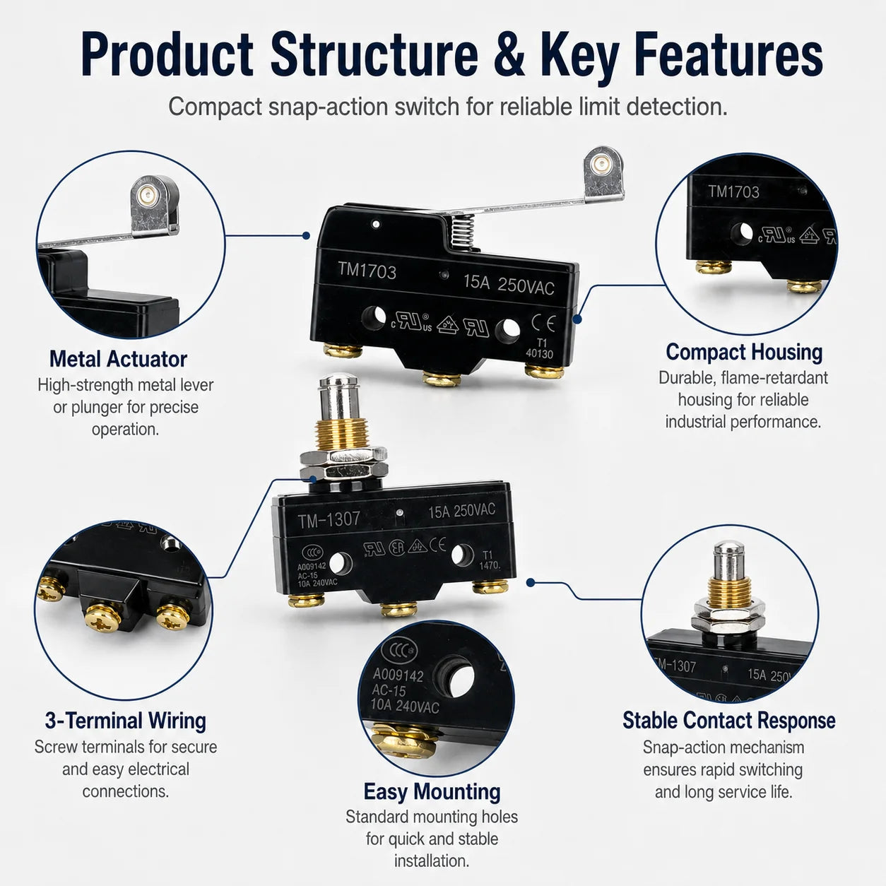Micro Limit Switch TM-1704 TM-1702 TM-1701 TM-1308 TM-1306 TM-1309 TM-1307