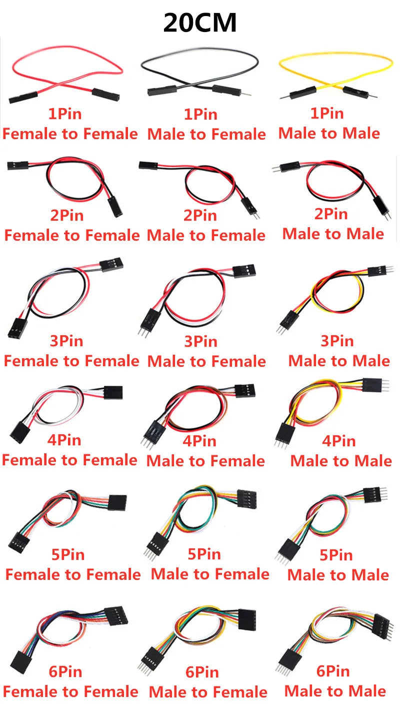 10PCS 2.54MM Pitch Wire Dupont Line Female to Female 1P2 3 4 5 6 Pin Dupont Cable Connector JUMPER Cable Wire for PCB 3D Printer