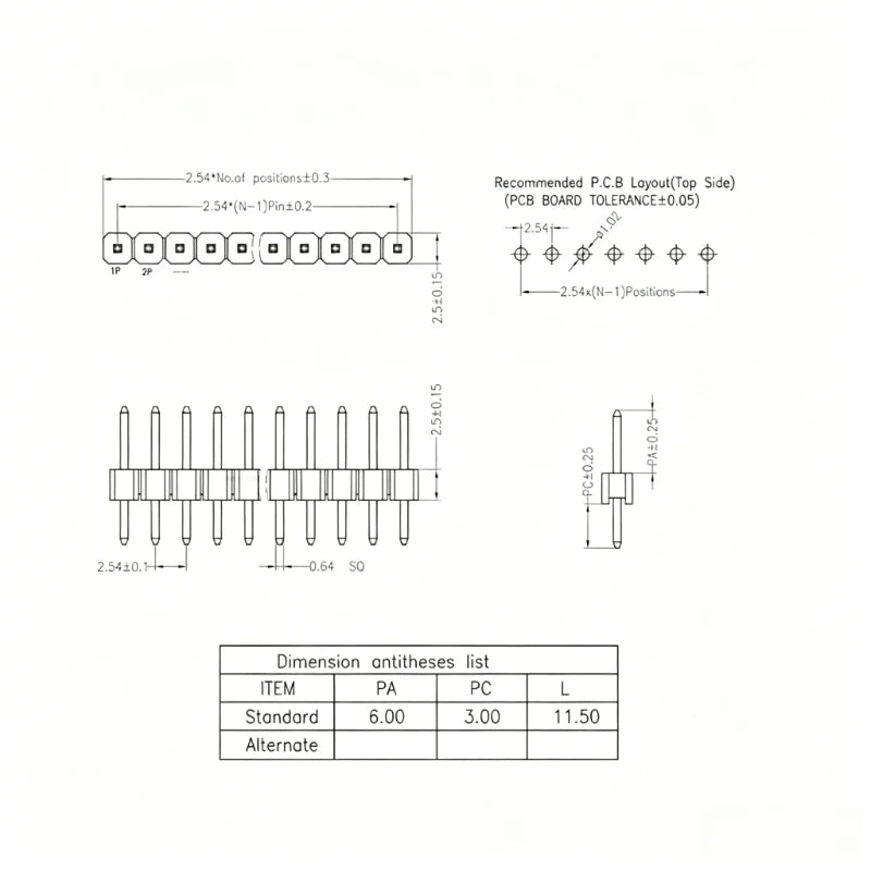 50pcs 2.54mm Male Pin Header 1X2/3/4/5/6/7/8/10/15/20/40Pin Colorful PCB Board Spacer Gold/Nickel-plated Copper Pin Long 11.5mm