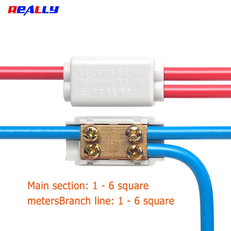 Parallel Wire Splitter Without Cutting, High-Power T-Type Main Branch Terminal Block, 1-In 2-Out for 1.5-6-10-16mm² Cables