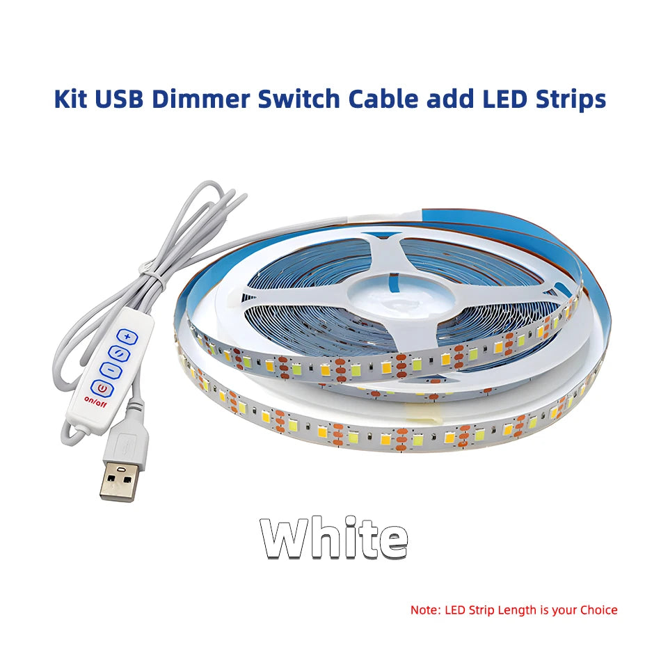 0.5-5M USB 5V LED Dual Color Strip Light Kit 120 LEDs/M 3000K 4000K 6000K CCT Flexible Tape Bar Lamp 4-Key 2M Dimmer Controller