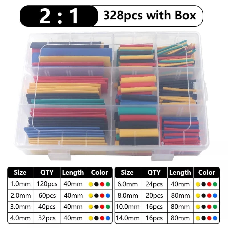 127-750pcs Multi size heat shrink tubing kit - universal, 2:1 shrink, high temperature resistant, insulated tubing with box