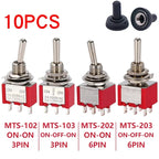 6mm Mini Toggle Switch MTS-102 103 202 203 SPDT ON-OFF-ON with Waterproof Cap 6A 125V/250V 3/6 Pin