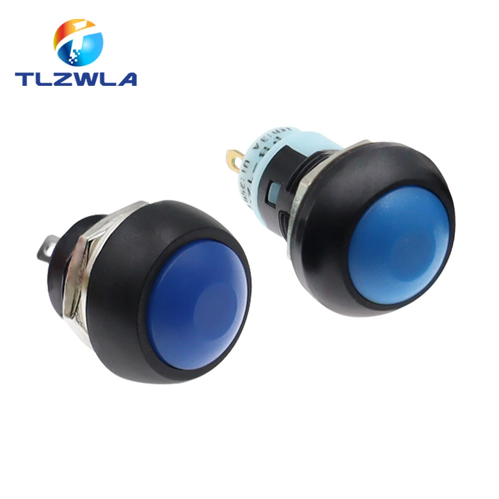 1PCS DIY Mini 12mm Momentary Waterproof Push Button Switch Horn Blue White Green Red Yellow Black 1A 250V Self-reset