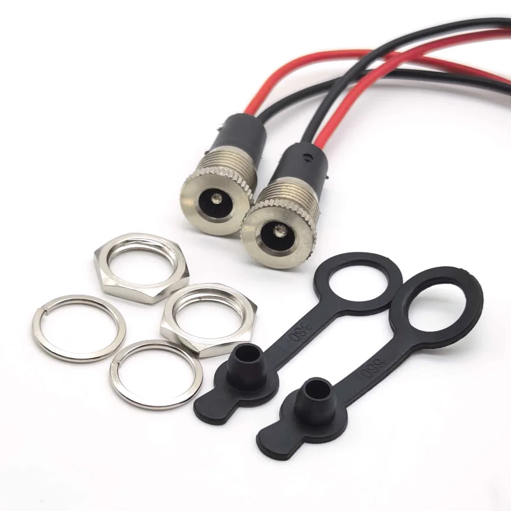 50V 10A DC099 5.5 X 2.1mm and 5.5 X 2.5mm DC Power Socket Threaded Female Connector Adapter with 18AWG Cable Wires DC-099