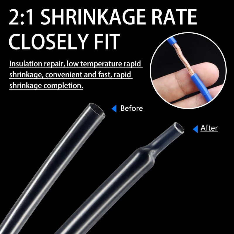 1/2/5M Clear 2:1 Heat Shrink Tube Diameter 0.6mm~120mm Wire Repair Protector Polyolefin Insulated Shrinkable Cable SleeveTubing