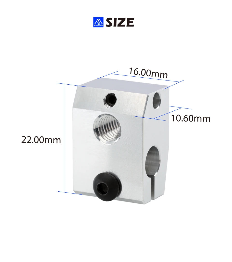 Mellow 1Pcs Aluminum/Copper Prusa Mini Heater Block For PT100 Sensor Cartridge Thermocouple&Thermistor HotEnd For 3D Printer Kit