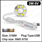 USB 3W 5W 10W DC5V 5730 2835 SMD LED Light Board LED Chip White Warm Light with On/Off Switch Cable Light Source Light Board