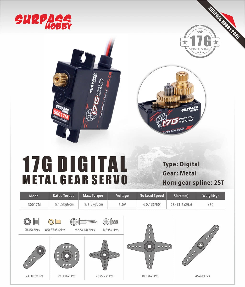 SURPASS HOBBY 9G 17G 25G 6KG 9KG 15KG 20KG Metal Gear Digital Motor RC Servo for Car Plane Robot Boat Model Wltoys Axial SCX24