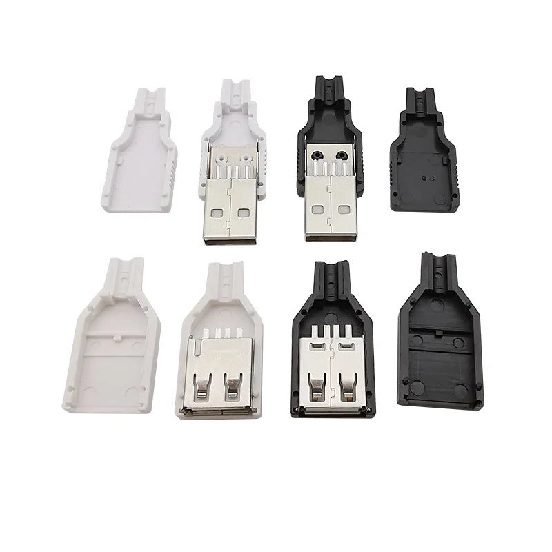 10Pcs USB 2.0 Type A Male Plug/Female Socket 4 Pin Soldering Connector USB Port Charging Data Cable Repair DIY Assembly Adapter