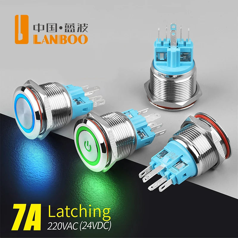 LANBOO 22B2 Economy Metal Pushbutton Switch / 1NO1NC / Momentary or Latching Available. Ring/Power Supply Button