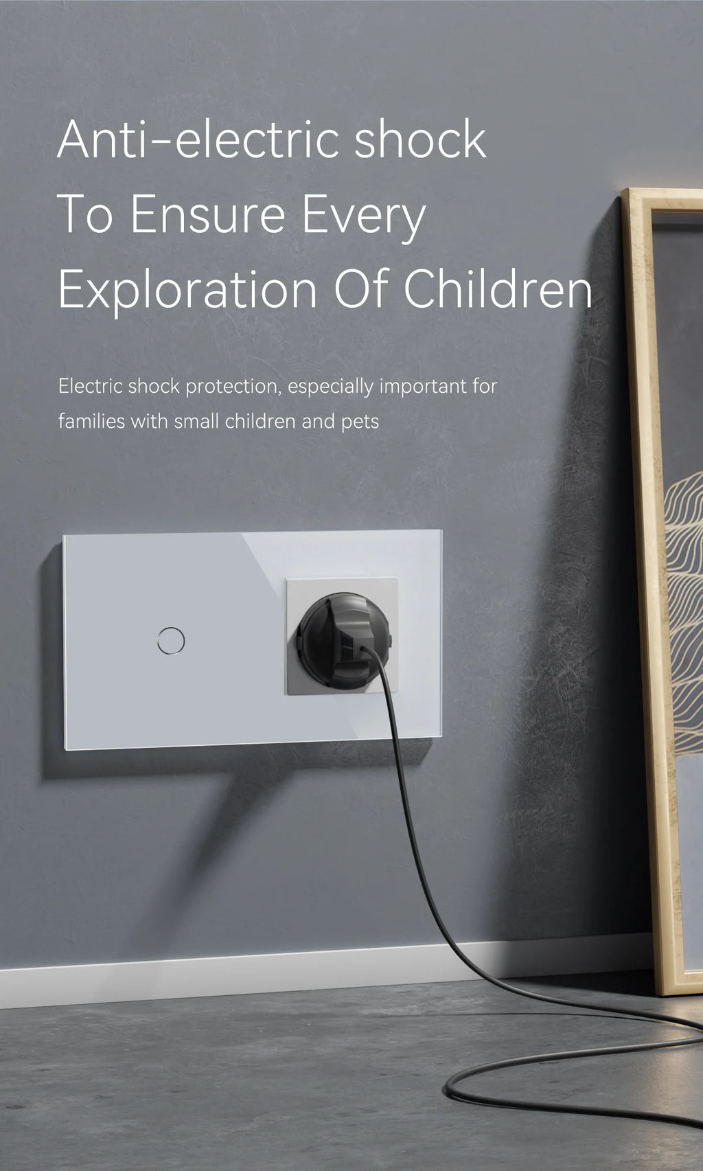BSEED 1/2/3Gang Touch Light Switch 1Way Simple Sensor Switch Type-c USB Sockets EU Standard Glass Panel Blue Backlight 10A White