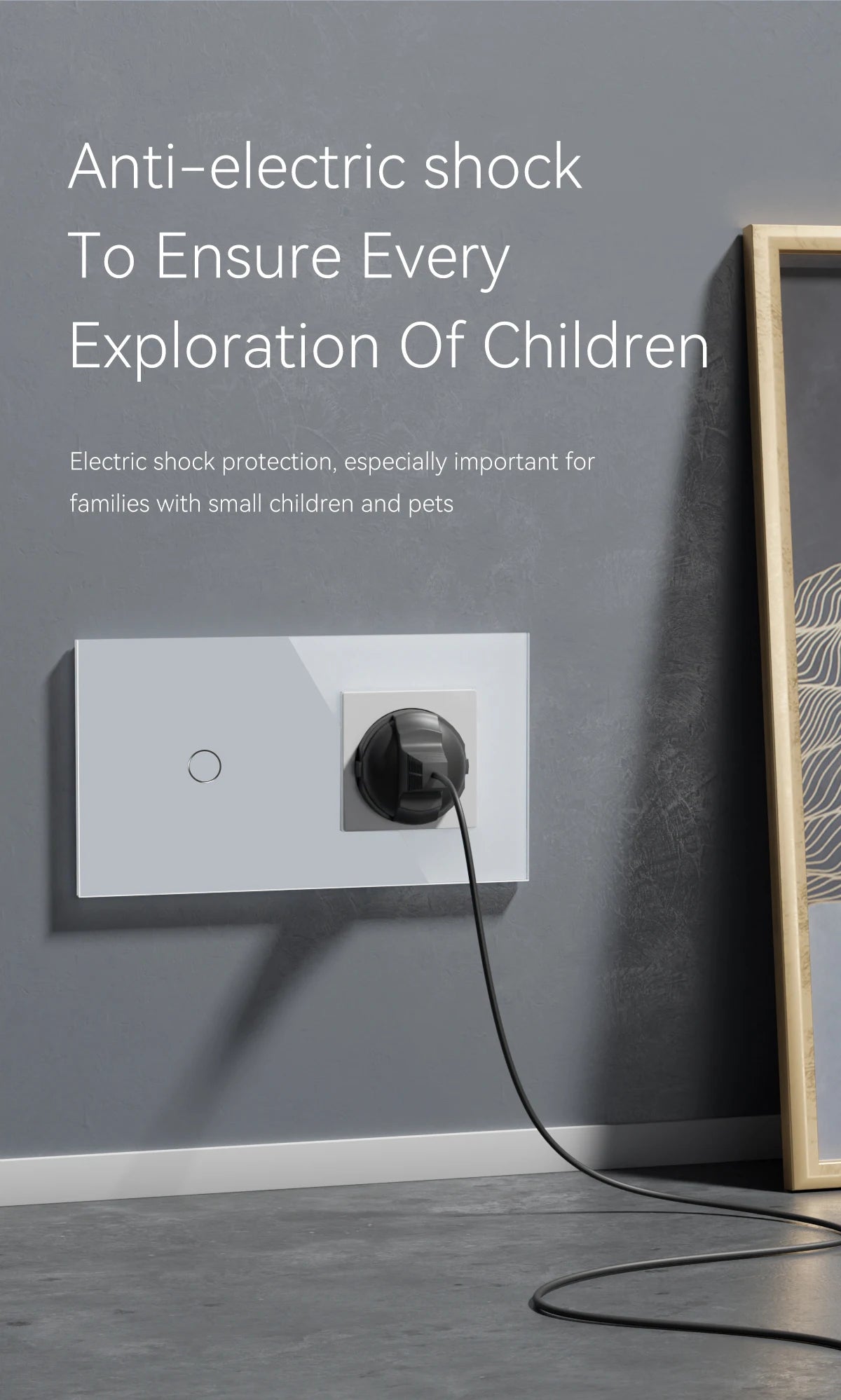 BSEED 1/2/3Gang Touch Light Switch 1Way Simple Sensor Switch Type-c USB Sockets EU Standard Glass Panel Blue Backlight 10A White