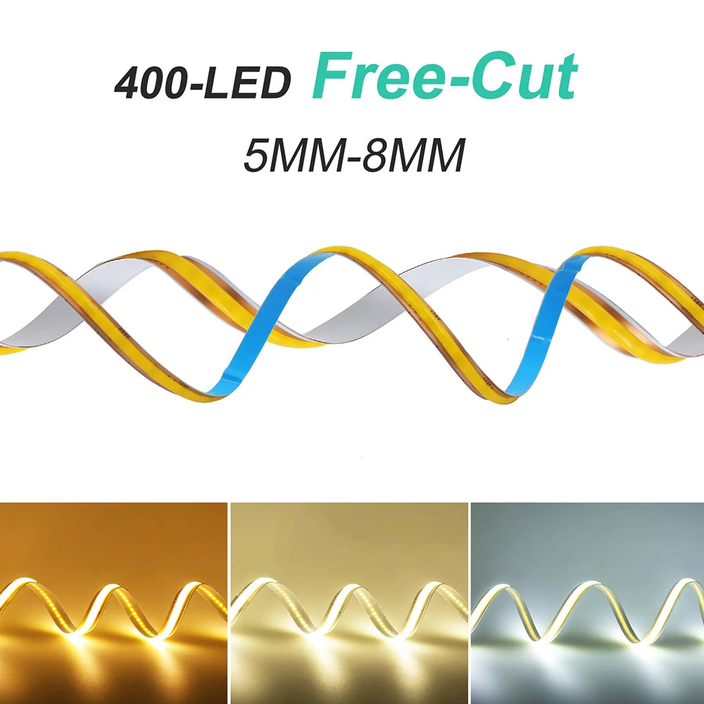 5mm 8mm PCB Free Cut COB LED Strip 12V 24V Tape Light 400 Leds Flexible 3000k 6000k 4000k 0.5m 2m 5m 10m 20m Linear Lighting