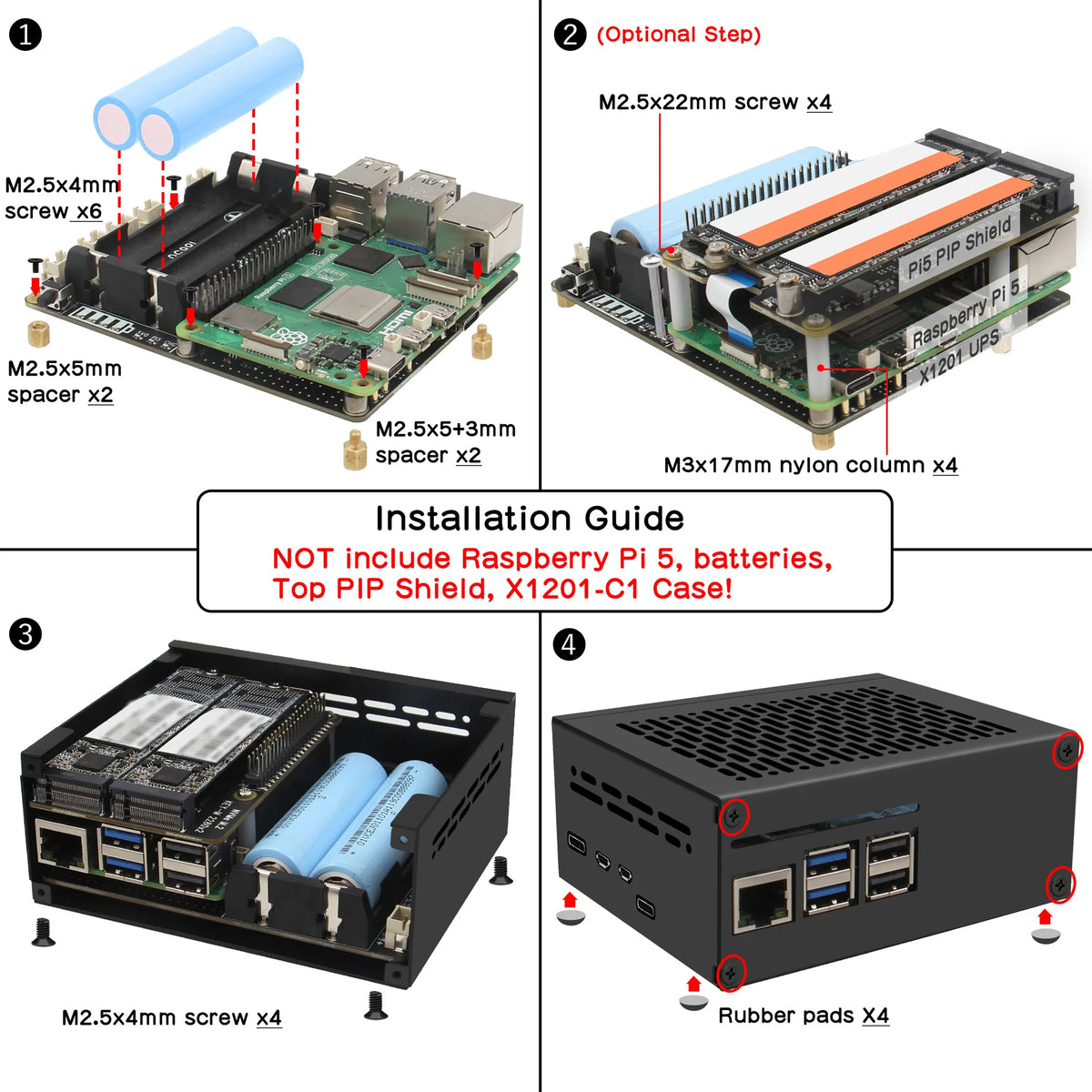 Geekbord X1201-C1 Metal Case for Raspberry Pi 5 & X1201 UPS Shield & Active Cooler