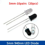10-30Pairs 5mm 940nm IR LED Diode Kit Infrared Emitter & Receiver Diodes F5 for Remote Control DIY Electronics & Sensor Projects