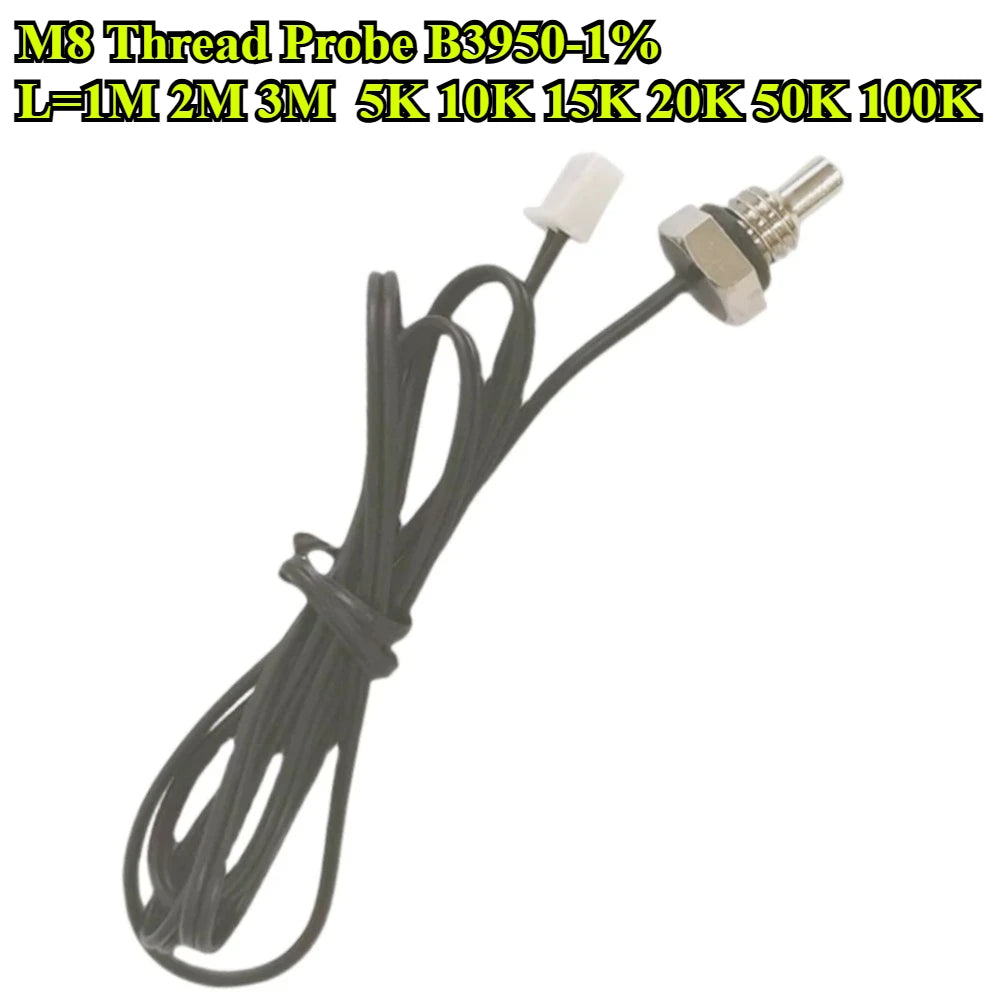 2Pcs/lot NTC Thermistor Temperature Sensor M8 Hexagonal Thread Probe B3950 1% 5K 10K 15K 20K 50K 100K 1M 2M 3M