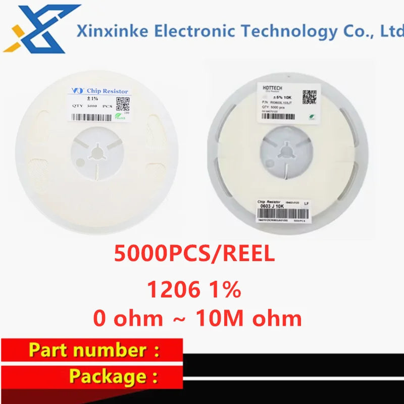 5000PCS 1206 Accuracy 1% Resistor SMD 0 ohm ~ 10M ohm 1R 10R 100R 150R 220R 330R 0 1 10 100 150 220 330 ohm 1K 2.2K 10K 100K