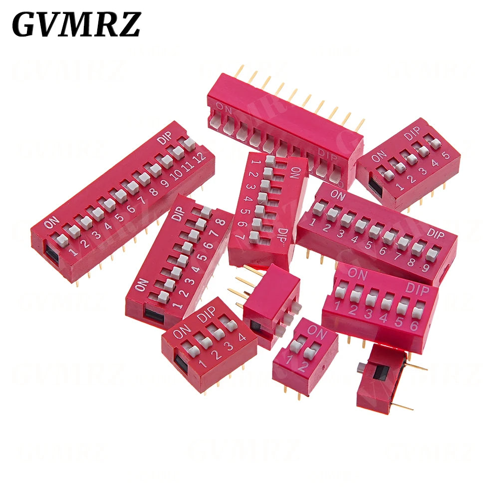 10PCS 2.54mm DIP Switch Red Blue 1 2 3 4 5 6 7 8 9 10 12 PIN PCB Mounted Toggle Code Switch ON OFF Selector for Circuit Board
