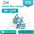 20pcs, 0R-22M 1% Metal Film Resistor 2W 0 2.2 10 100 150 220 270 330 470 1K 2.2K 4.7K 10K 47K 100K 470K 1M 10M 20M Ohms