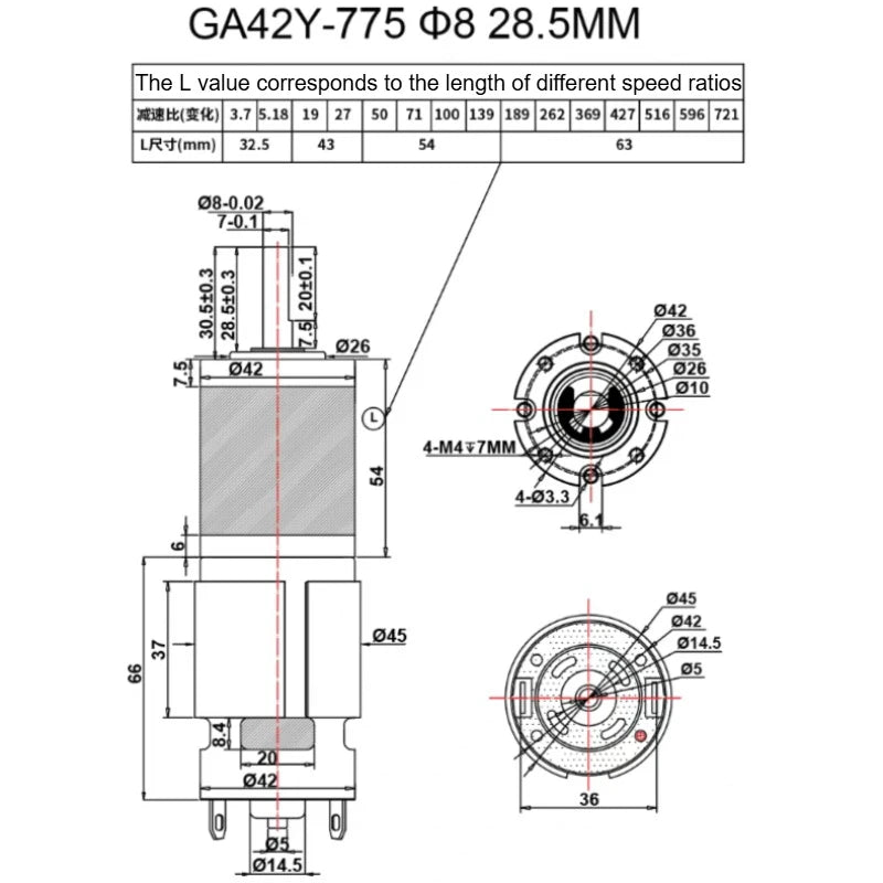 1pc GA42Y--775 Planetary Gear Motor 12V24V Miniature Adjustable Low Speed Small DC Gear Motor