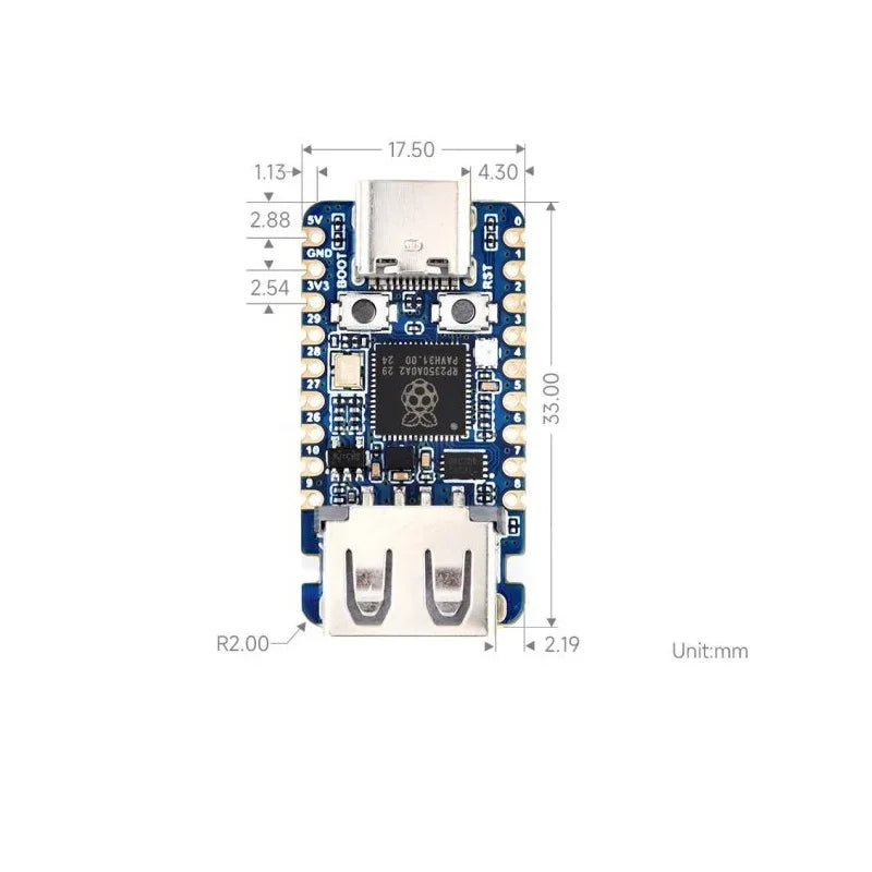 Waveshare RP2350 USB A Development Board Raspberry Pi Pico 2 USB Type-A/C 2.0/1.1 Transmission RP2350 Zero
