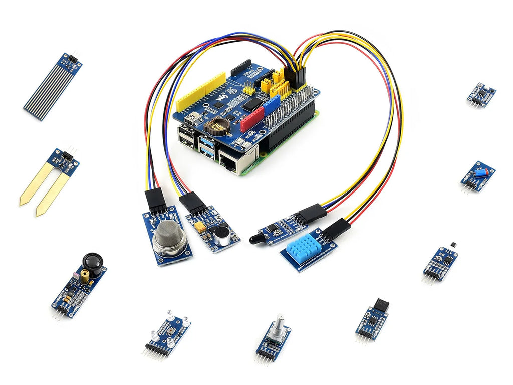 Raspberry Pi 4 Model B 4/8GB Kit with 13 Sensors, ARPI600 Adapter, Power Supply, SD Card for IoT, AI, Robotics Learning