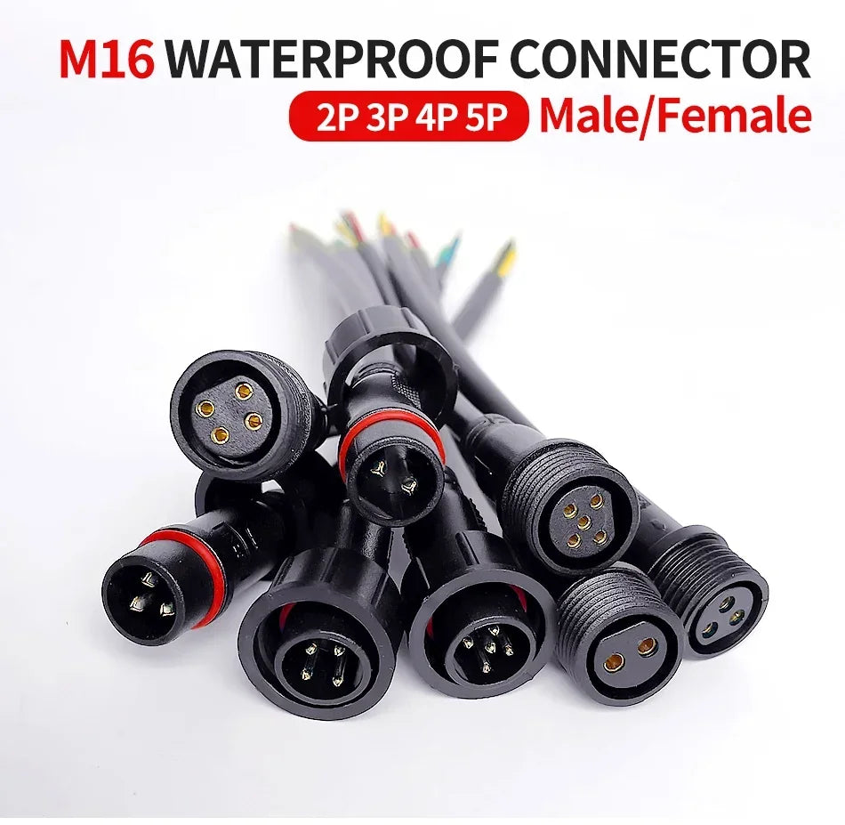5/20Pcs M16 Waterproof 2 3 4 5 Pin IP65 Cable Wire Plug for LED Strips Male and Female Jack 22mm Nut Connector 20CM OD 6mm