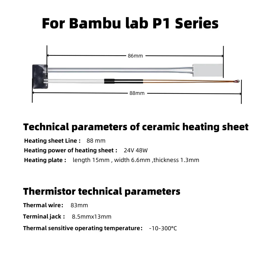 For Bambu lab P1S P1P Thermistor bamboo lab 24v 65w Caremic Heater Temperature Sensor 350℃ For bambulab Hotend Update parts