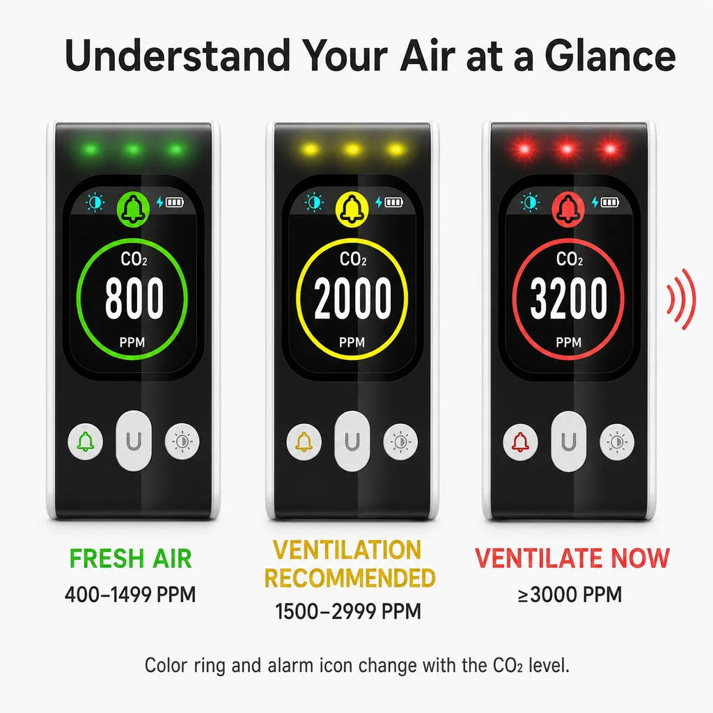 FABISENSE PTH-253N Plug-in CO2 Detector NDIR Air Quality Monitor 400-5000 PPM with Color Display and Adjustable Alarm