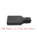 USB 2.0 Type-A to 5.5mm x 2.1mm DC Power Socket Adapter Male Plug to Female Jack 5V Connector for Laptop Black