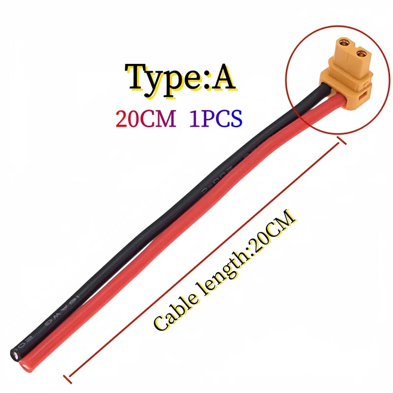 Amass XT30 Male Female Connector, XT30ULW-F Plug XT30U-M R/A 16AWG Silicone Cable Elbow Battery Charging Cable for RC Quadcopter