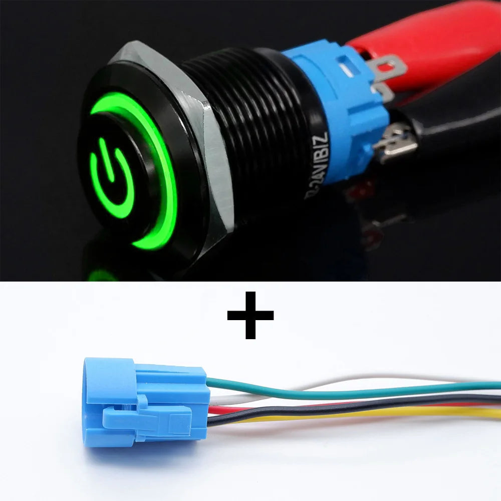 16mm 19mm 22mm Black On Off Metal Button Switch Car Power Start Stop Led Light Waterproof Reset Latching With Socket 5V 12V 220V