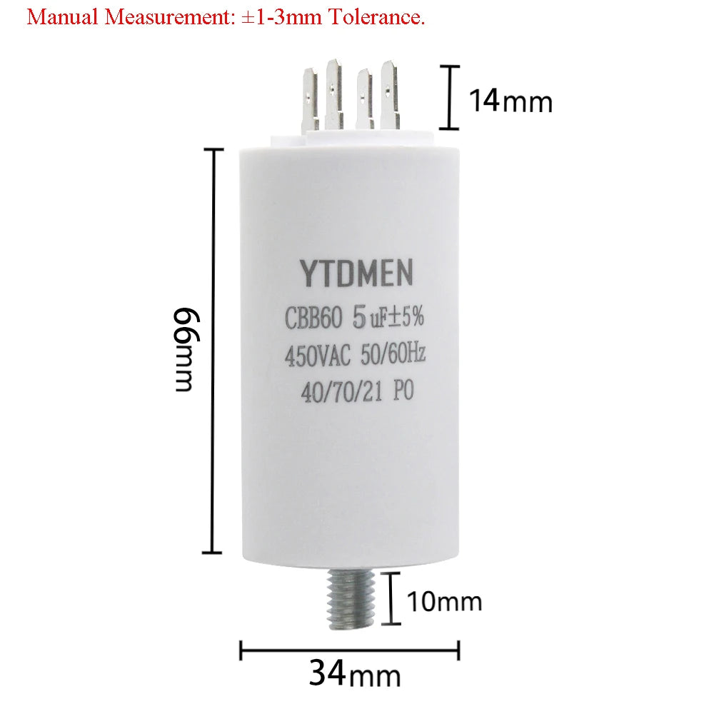 CBB60 Capacitor 4 Pin AC 450V Dual Insert Motor Run Capacitors 4UF-60UF with Screws for Washing Machine Air Compressor 12uf 16uf