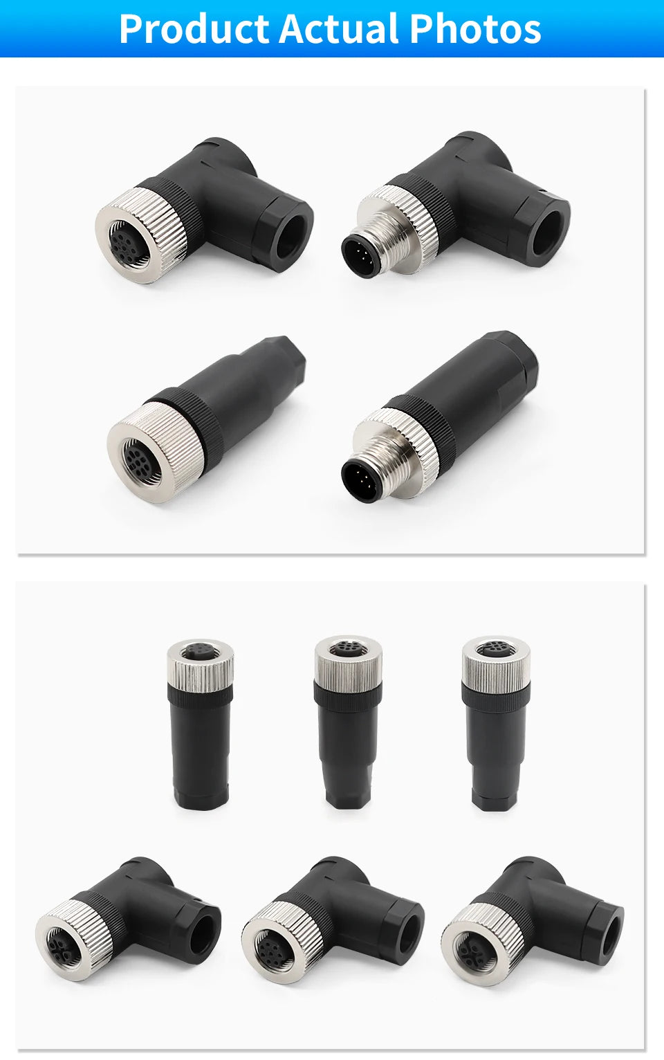 OMCH 1PCS M12 Sensor Connector Waterproof IP67 Aviation Plug Socket Male Female 4 5 8Pin Hole Straight Bend Angle Screw Threaded