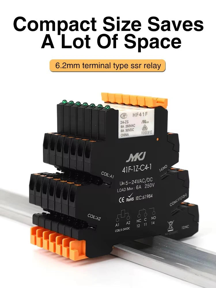 Din Rail Slim Relay Module 41F-1Z-C4-1 Integrated PCB Mount Power Relay With Relay Holder  Relay Socket 6.2mm