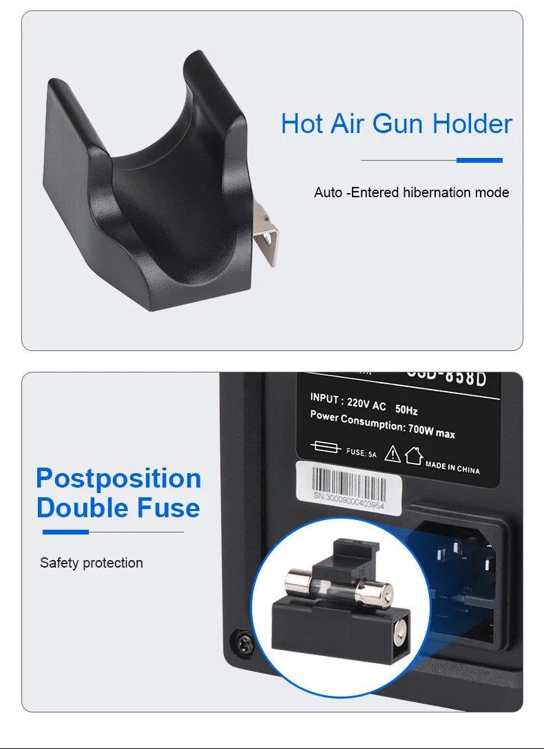 858D SMD Rework Station Hot Air Gun Digital Temperature Controlled Hot Air Solder Soldering Stations