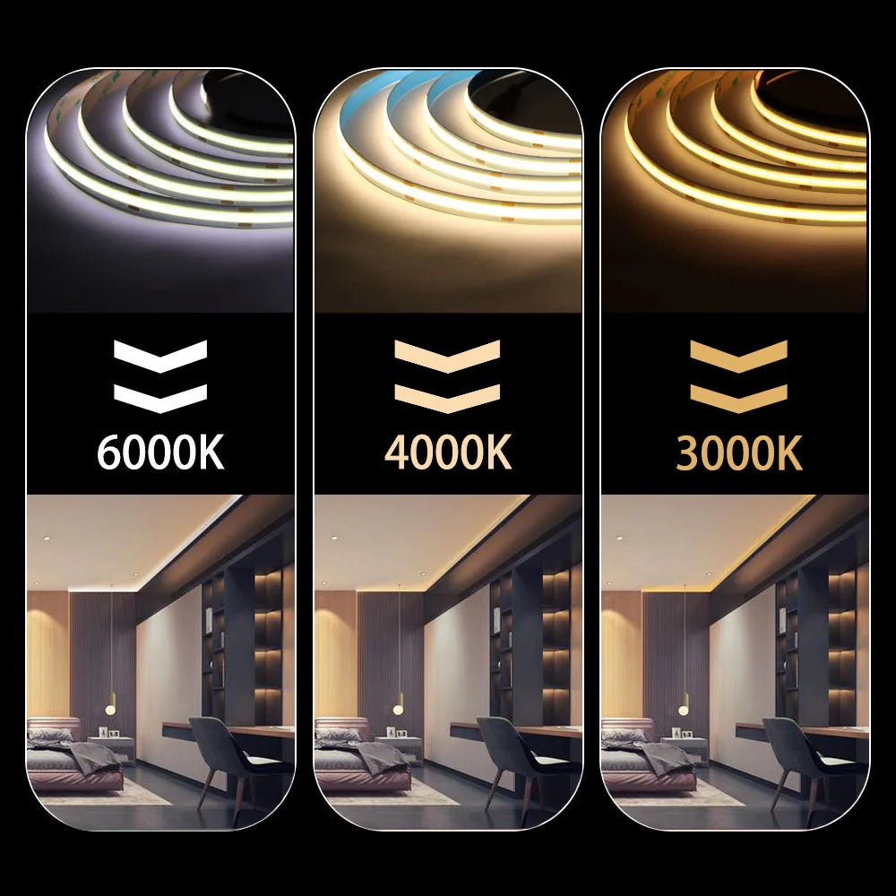 8/10mm COB LED Strip Light 12V/24V 480/528leds/m High Density Warm Cool White Red Blue Green Flexible Linear Tape Lights Bar